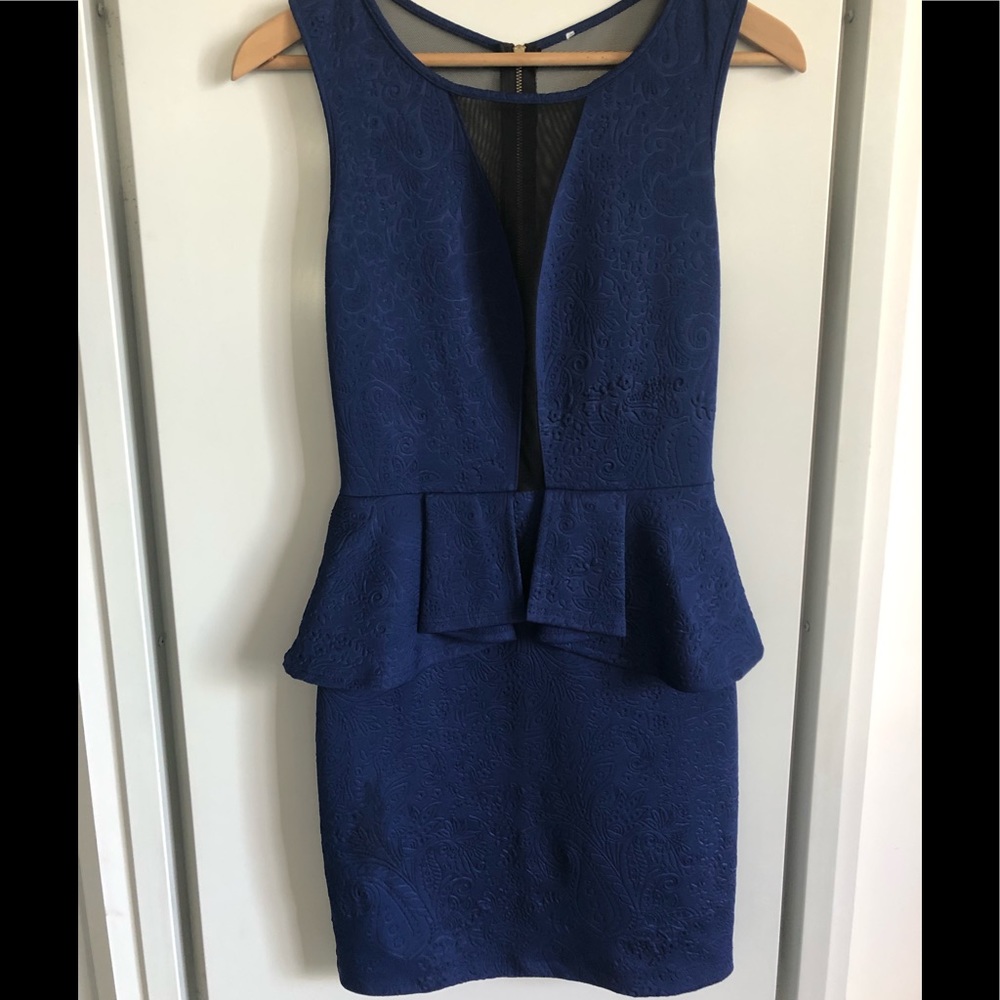 Blue Neopreen Peplum Dress